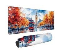Autumn Mouse Pad Large 36x12x0.12inch, London Gaming Mouse Pad Waterproof Desk Mat with 3MM Stitched Edges, Non-Slip Rubber Base Mousepad Computer Accessories for Gaming, PC, Laptop, Office -hjw2601TO