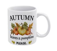 Autumn Mug Fall Mug Rustic Autumn Leaves and Pumpkin Please Mug Funny Coffee Mug,Man Cave Prints,The Best Gift for Colleagues, Parents, and Grandparents, 110z Men and Women