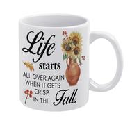 Autumn Mug Life Starts All Over Again When It Gets Crisp in The Fall Mug Funny Coffee Mug,Man Cave Prints,The Best Gift for Colleagues, Parents, and Grandparents, 110z Men and Women