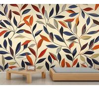 Autumn Mural Fall Blue Orange Leaf Room Wallpaper Thanksgiving Harvest Red Gray Leaves Wallpaper Nature Art Wall Paper for Bedroom Mural Poster for Living Room Bedroom Kids Room Decor 100X70cm
