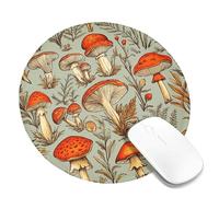 Autumn Mushroom Garden Desk Mouse Pad, Vintage Fungi Design Stitched Edge Mousepad, Rubber Non-Slip Washable Gaming Mouse Pad for Home and Office Computer, Laptop Round 8x8 Inch