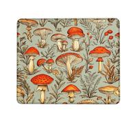 Autumn Mushroom Garden Desk Mouse Pad, Vintage Fungi Design Stitched Edge Mousepad, Rubber Non-Slip Washable Gaming Mouse Pad for Home and Office Computer, Laptop Square 8x10 Inch