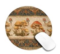 Autumn Mushroom Mouse Pad, Vintage Brown Toadstool Artwork Stitched Edge Mousepad, Rubber Non-Slip Washable Gaming Mouse Pad for Home and Office Computer, Laptop Round 8x8 Inch