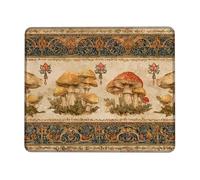 Autumn Mushroom Mouse Pad, Vintage Brown Toadstool Artwork Stitched Edge Mousepad, Rubber Non-Slip Washable Gaming Mouse Pad for Home and Office Computer, Laptop Square 8x10 Inch