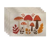 Autumn Mushroom Placemats, Orange Nature Inspired Table Mats for Dining Room, Non-Slip Machine Washable Indoor Outdoor Decorative Place mats Set of 4
