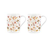 Autumn Mushrooms Mugs Set - Forest Fungi Plants Bone China Cups Set of 2 - Tea/Coffee Present Gift