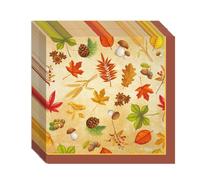 Autumn Napkins 20PCS - 33 x 33 cm Thanksgiving Napkins with Nuts, Mushrooms & Fall Leaf Design - Disposable Paper Napkin Patterned for Autumn Table Decorations, Harvest & Fall Party Tableware