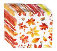 Autumn Napkins 40PCS - Orange Thanksgiving Napkins with Pumpkin & Fall Leaf Design - Disposable Paper for Autumn Decor, Thanksgiving Decorations, Harvest & Fall Party Tableware