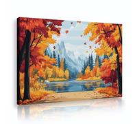 Autumn Natural Park Canvas Wall Art Mountain River Landscape Poster for Living Room Fallen Leaves Forest Scene Wall Decor Pictures 80x112cm Innerframe