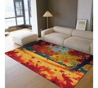 Autumn Nature Scenery Rug 120x150 for Living Room Bedroom | Washable Area Rugs Falling Maple Leaf Design, Non Slip Backing, Non Shedding, Low Pile Carpet, Scenery Home Decor