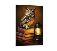 Autumn Nature Wall Art, Vintage Fall Owl Book Sunflower Mailbox Whimsical Seasonal Style, Hanging Paintings Poster for Living Room Bedroom Kitchen Home Decor 12x18inch(30x45cm)