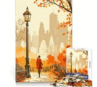 Autumn New York City Park Stroll Minimalist Art Illustration Jigsaw Puzzles 1000 Piece for Adults Brain Memory Soothing Downtime Tight Lock Best Gift (50x75cm)