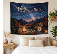 Autumn Night Skyline Adventure Quote Starry Tapestry 60x50 Inch