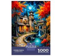 Autumn Night Town 1000 Pieces Premium Jigsaw Puzzle Cozy Fairy Tale Haven Classic Jigsaw Puzzle Thick Cardboard Impossible Hard Challenging Decompression Wall Decor Relaxation Creativity 38x26cm/1000p
