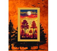 "Autumn Nightfall Notebook | Full Moon & Pumpkin Forest Journal": 8.5 x 11, 140-pages