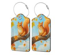 Autumn Oak Squirrel Antics Stainless Steel Ring Leather Luggage Tags for Suitcases 2 Pcs