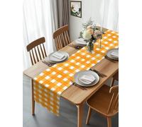 Autumn Orange Buffalo Plaid Table Runner 108 Inches Long, Gingham Check Watercolor Washable Table Runners Heat-Insulation Kitchen Dining Table Decorations for Home Party Decor 13x108in