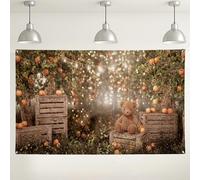 Autumn Orchard Backdrop, Cute Bear and Orange Tree Photography Background, Rustic Party Decor for Baby Showers and Fall Celebrations 71x43 Inch