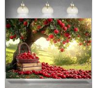 Autumn Orchard Farmland Photography Backdrop Thanksgiving Farm Party Kids Birthday Cake Smash Decoration Background Red Apple Fruits Fall Harvest Apple Trees Orchard Scenery Backdrop (1,7X5FT)