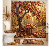Autumn Orchard Harvest Scene Fruits Tree Shower Curtain Sets