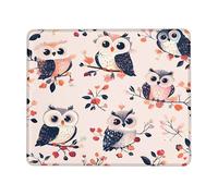 Autumn Owl Floral Mouse Pad, Cute Brown and Peach Cartoon Owls Stitched Edge Mousepad, Rubber Non-Slip Washable Gaming Mouse Pad for Home and Office Computer, Laptop Square 8x10 Inch