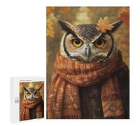 Autumn Owl with Scarf Puzzle 1000 Teile Schwer Puzzle Spielzeug Lernspiel Impossible Herausforderungsspielzeug Für Erwachsene Kinder 500 PCS