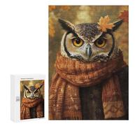 Autumn Owl with Scarf Puzzle 1000 Teile Schwer Puzzle Spielzeug Lernspiel Impossible Herausforderungsspielzeug Für Erwachsene Kinder 300 PCS