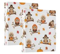 Autumn Owls Pumpkins White Three Ring Binder 1.5 Inch, D Ring Binder with Clipboard Large 3 Binders for School, College, Office (2 Pack)