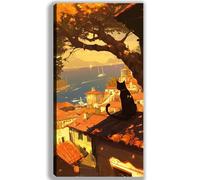 Autumn Paint by Numbers for Adults Beginners, DIY Large Acrylic Paint by Number Kits on Canvas 60x120cm/24x48in, Panoramic Wall Art for Home Decor Arts and Crafts Hobby Gift, Cat,Without Frame,w-1007k