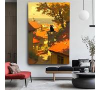 Autumn Paint by Numbers for Adults Beginners, DIY Large Acrylic Paint by Number Kits on Canvas 80x160cm/32x64in, Panoramic Wall Art for Home Decor Arts and Crafts Gift, Small Town,Frameless,w-673k