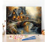 Autumn Paint by Numbers for Adults Beginners, DIY Paint by Numbers Bridge Easy Colored Canvas Drawing 80x60cm Oil Painting Arts and Crafts for Adults for Relax and Home Decor, Gifts for Women W6-518