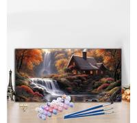 Autumn Paint by Numbers for Adults Beginners, DIY Paint by Numbers Fall Colored Canvas Drawing, Easy Arts and Crafts for Adults Oil Painting Kit for Relax and Christmas Decorations 70x140cm G8-934