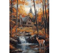 Autumn Paint by Numbers for Adults, Houses Painting by Numbers DIY Color Oil Painting Hobbies for Adults Women with Acrylic Paint Brush Set for Room Decor, Wall Art, Gifts 28x38inch -zjn250703XI
