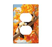 Autumn Panda Light Switch Cover Plate, Cute Baby Pandas on Branch for Seasonal Home Decor, Thermoplastic Design, Standard Size Single Duplex Outlet