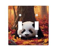 Autumn Panda Light Switch Cover Plates/Outlet Covers, Cute Black White Bear in Fall Leaves, Thermoplastic Wall Plates, Standard Size Double Toggle