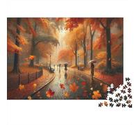 Autumn Park Walk Hard 1000 Piece Family Game Night Puzzle Park Path Falling Leaves Sunlight Premium Thick Sturdy Vibrant Challenging Stress Relief 52x38cm/1000pcs