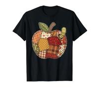 Autumn Patchwork Apple Worm Design Value Graphic T-Shirt, Men, Black, S