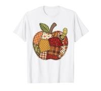 Autumn Patchwork Apple Worm Design Value Graphic T-Shirt, Men, White, XL