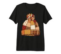 Autumn Patchwork Beanie Pom Pom Fall Design Premium T-Shirt
