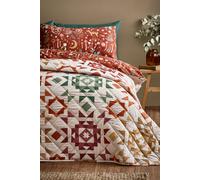 Catherine Lansfield Autumn Patchwork Geo Quilted 220x230cm Bedspread Natural