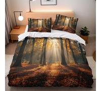 Autumn Pattern Double Duvet Cover Woodland Bedding Sets Soft Breathable Microfiber 3D Quilt Cover 200x200 cm with Zipper Closure and 2 Pillowcases b-6779