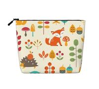 Autumn Pattern with Owl Fox Squirrel Birds Animal Print, Cosmetic Bag Imitation Linen Makeup Bag Portable Travel Toiletry Bag