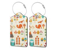 Autumn Pattern with Owl Fox Squirrel Birds Animal Print,Luggage Tags Pu Leather Name Tag Travel Suitcase Identifier ID Tags Durable Luggage Label 2 pcs