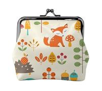 Autumn Pattern with Owl Fox Squirrel Birds Animal Print, PU Leather Coin Purse, Small Wallets, Change Pouch with Kiss Lock Clasp Buckle, Change Purse