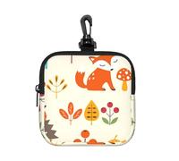 Autumn Pattern with Owl Fox Squirrel Birds Animal Print, Square Zipper Storage Bag, Neoprene Coin Purse, Small Wallets, Change Pouch, Change Purse