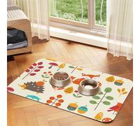 Autumn Pattern With Owl Fox Squirrel Birds Animal Print,Waterproof Pet Feeding Mat,PU Leather Placemats for Cat Dog Water Bowl,Food Mats,40x60cm