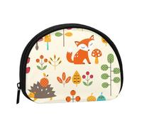 Autumn Pattern with Owl Fox Squirrel Birds Animal Print, Women's Storage Bag Shell Makeup Bag Small Coin Purse Shell Change Pouch