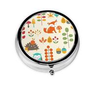 Autumn Pattern with Owl Fox Squirrel Birds Animal PrintMeta Pill Box 3 Compartment Medicine Case,Portable Organizer