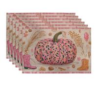 Autumn Peach Pumpkin Placemats, Rustic Country Decorative Place mats for Dining Table, Non-Slip Washable Indoor Outdoor Party Tableware Set of 6