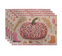 Autumn Peach Pumpkin Placemats, Rustic Country Decorative Place mats for Dining Table, Non-Slip Washable Indoor Outdoor Party Tableware Set of 4